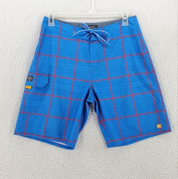 Quiksilver Waterman Blue Red Hybrid 9” Trunks Board Shorts Drawstrings Mens 31 - Picture 12 of 12